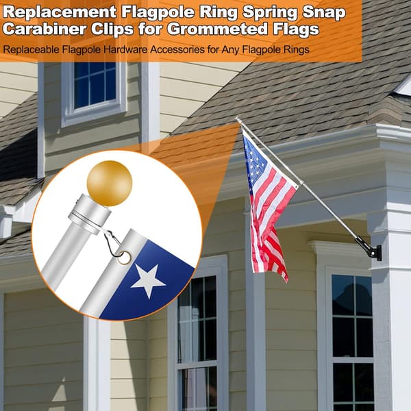 Flagpole Ring Replacement Carabiners | 4 Pcs Aluminum Alloy Flagpole Clip Spring Snap Hooks for Flags with Grommets | Replaceable Flagpole