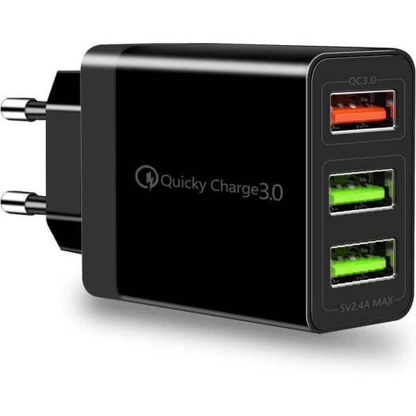 USB-oplader, USB-stik, USB-adapter, 3 USB-porte, universel QC3.0-oplader, hurtigoplader, USB-vægoplader