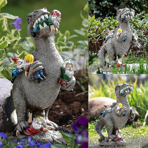 Dinosaur Gnome Statue Havefigur Dinosaur Spiser Gnomer Have Udendørs Dekor