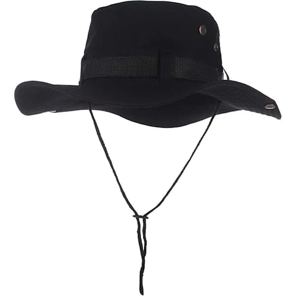 HA-Solhat til mænd Sommer Bob Fisherman Militær Udendørs Fritid Canvas Sort
