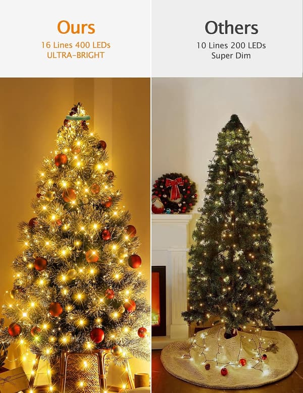 1.75m Christmas Tree Lights with Ring, 16 Strands 400 LED Christmas Tree Lights