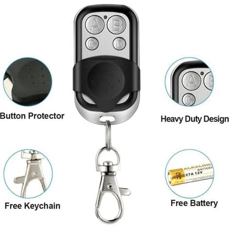 Universal 433 MHz Metal Remote Control with 4 Buttons for Garage Door – Rolling Code Transmitter and Gate Cloner, 1 Piece, Black