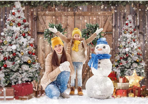 7x5FT Stoff Vinter Jul Rustikk Låvedør Fotografi