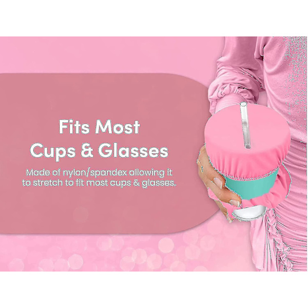 Återanvändbara Tvättade Dryckesöverdrag Anti-Spik Scrunchie Överdrag För De Flesta Dryckeskoppar & Glas Rosa