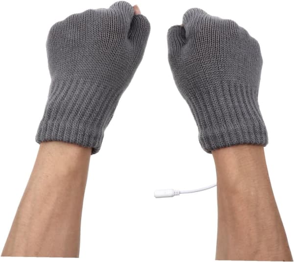 USB-opvarmede vinterhandsker i uld, halvfinger, konvertible, 2 par