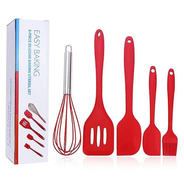 Kitchen Utensil Set Baking Tools Set 5-Piece Set Silicone Kitchen Utensils Silicone Spatula Baking Utensils Red