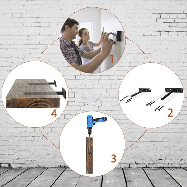 Invisible shelf bracket, iron shelf support, heavy-duty wall-mounted shelf bracket - 4 pieces - 15 cm long
