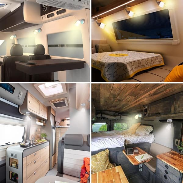 12V LED-lampe til autocamper med USB, 3W, touch-dæmper, 3 farver (2 stk.)