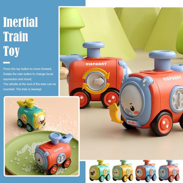 Interactive Inertia Toy Car with Whistle and Replaceable Face - Durable and Bouncy Train Track - Perfect for Boys' Playtime (Red)