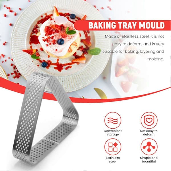 10 stk Runde og Trekantede Terteringer Rustfritt Stål Tårn Pai Form Baking Perforert Dessert C