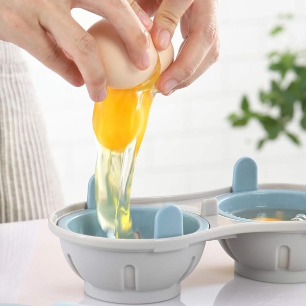 Mikroaaltouunissa käytettävä munahakasetti, 2-onteloinen syötävä silikoninen set, kaksinkertaiset munakupit keitetyille munille, keittiövälineet (B)
