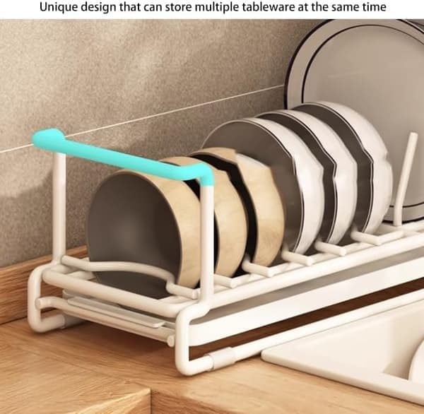 Large Extendable Dish Rack - Stainless Steel Kitchen Organizer with Cutlery and Cup Holder, Space-Saving [Ho]