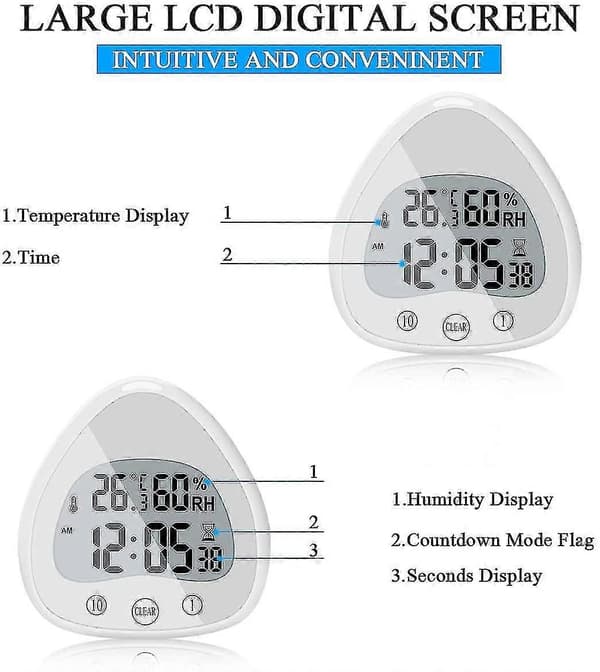 Badrumsklocka, LCD Digital Väckarklocka med Vattentät Touch Duschklocka, Timers Termometer Bärbar