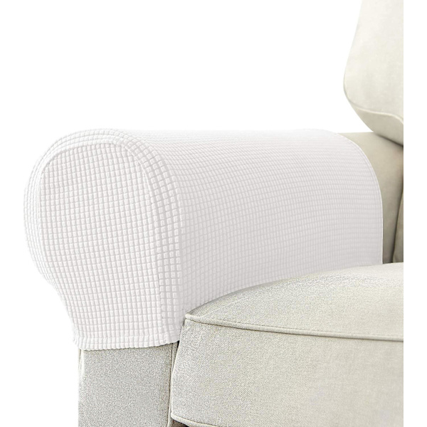 Set med 2 Jacquard Stretch Soffa Armstöd Armstödsskydd Halksäkra Möbelskydd Armstödsskydd för Soffa Recliner Vit White