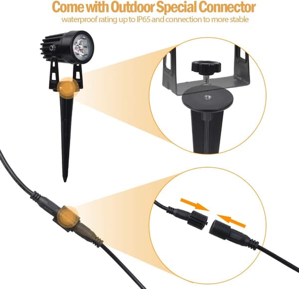 4 stk Solar Spotlight Solarlampe Hage Solarlampe Utendørs Vanntett 3000K LED Solcellelys med 12M Kabel