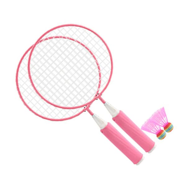 Kids Badminton Racket Set with 2 Balls Large Net Soft Non-Slip Handle Comfortable Grip Pink