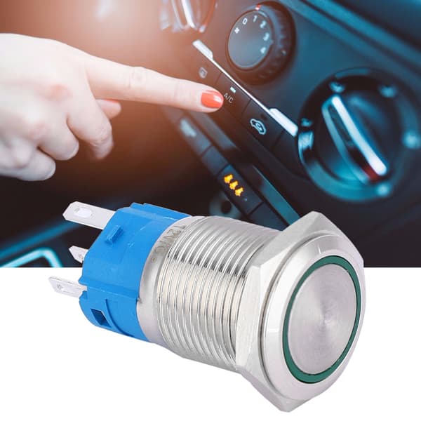 12V Green LED 16mm Metal Push Button Switch for Car Modification