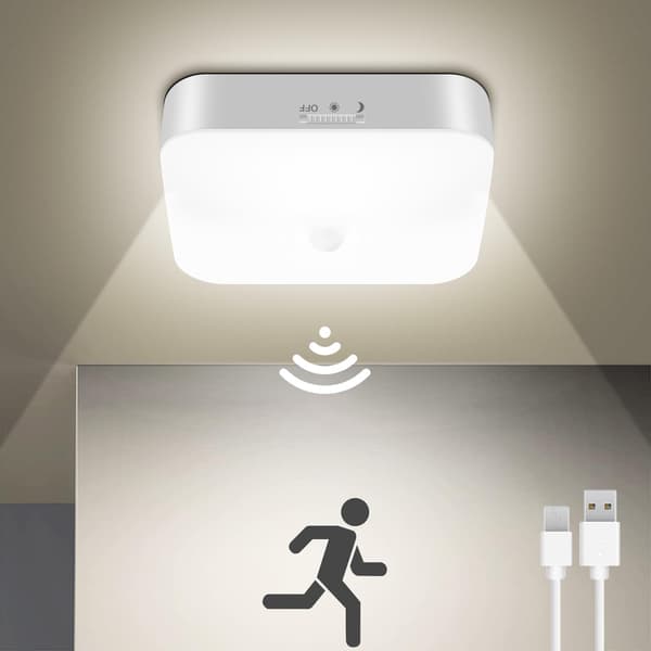 Rechargeable Motion Sensor Closet Light, Rechargeable Battery Operated Ceiling Light Wireless, 500LM Cordless Motion Activated Lamp, 5000K