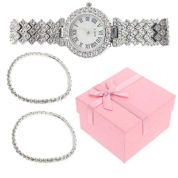 2 stk. Rhinestone Ur & Armbåndssæt Ur Skinnende Kvartsur Til Dame Sølv 20x3.5cm