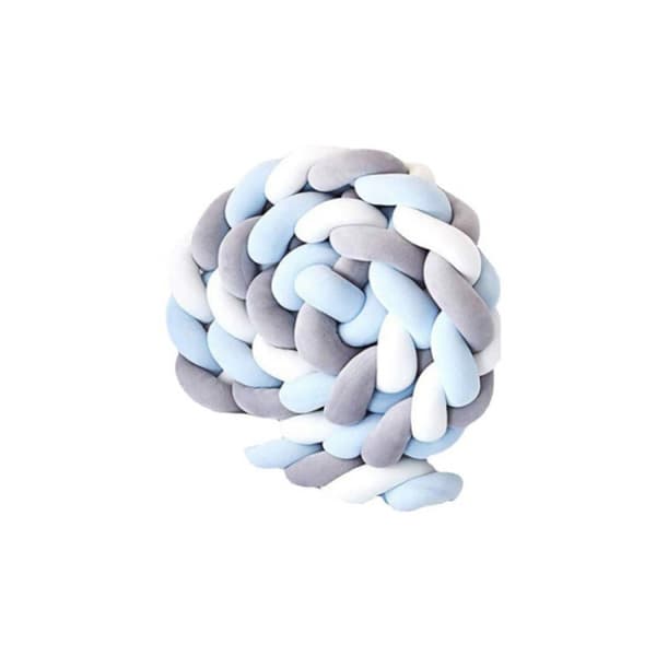 3M Braided Cot Bumper White Grey Blue Baby Bed Bumper