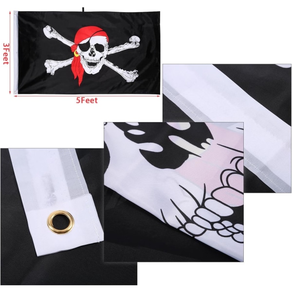 2 stykker Jolly Roger Pirate Flag Skalleflagg til piratfest, bursdagsgave, piratdag, Halloween-dekorasjon, julegave, 3 x 5 fot