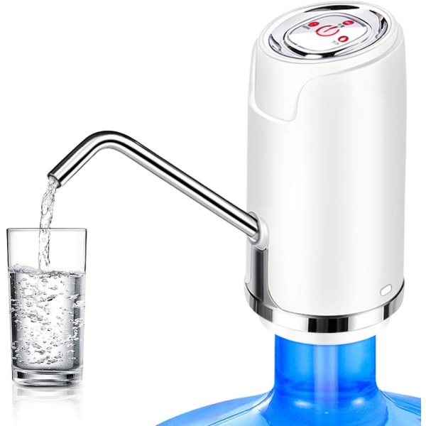 Elektrisk 5 gallon vanndispenser Universal USB-lading drikkevannsflaskepumpe， Vannpumpe for 5 gallon flaske (hvit)