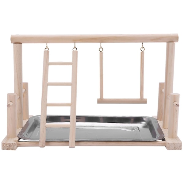 Wood Play Stand And Stainless Steel Tray Pet Bird Frame Station Parrots Playground Perch Gym Traini