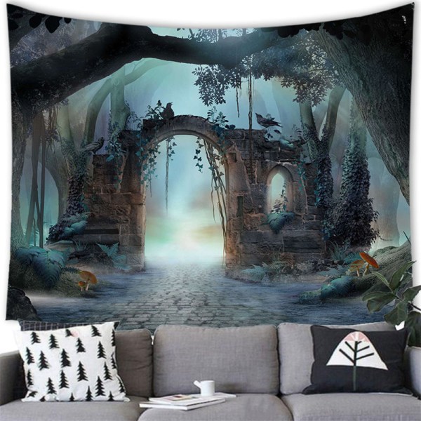 Fairytale Archway Tapestry Enchanted Forest Tapetti Seinäriippu Hazy Tumma Tunnelma Maisema Seinävaippa Seinätaide lapsille Ro