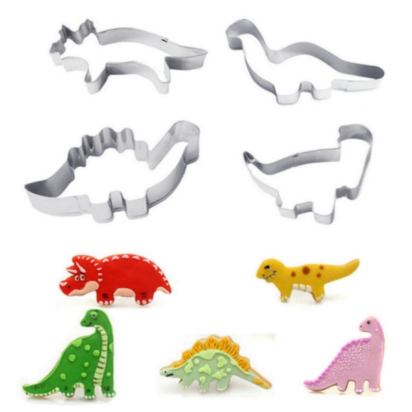 Kakeformersett - 3 tommer - 4 deler - Stegosaurus, T-Rex, Baby Dinosaur Kakeformer for barnebursdager og gaver