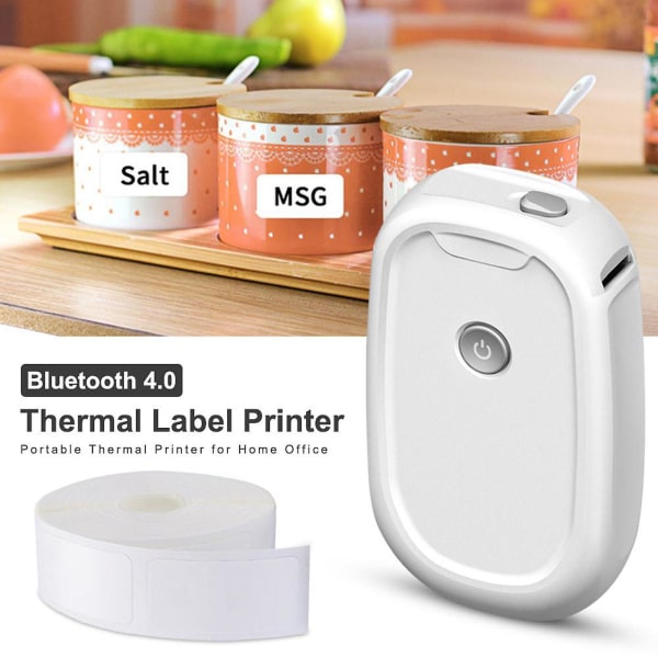 Mini Bärbar Trådlös Termisk Etikettutskrift, Bluetooth, Snabb Utskrift, Vit White