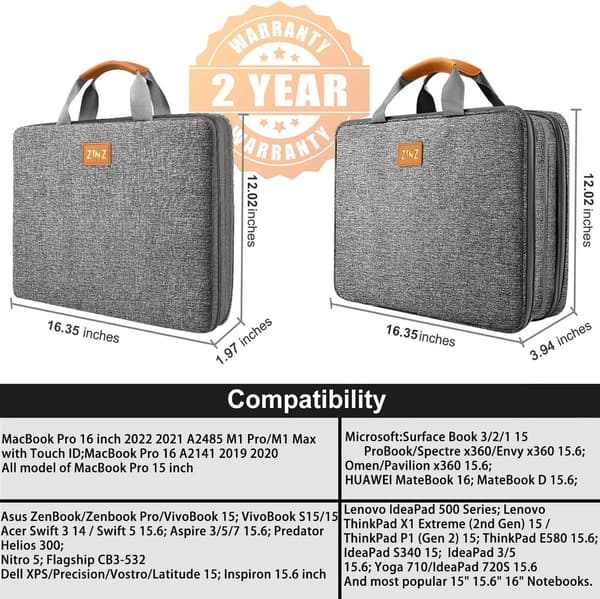 15.6-inch Expandable Protective and Recyclable Sleeve/Laptop Case with Accessory Pocket Grey grey