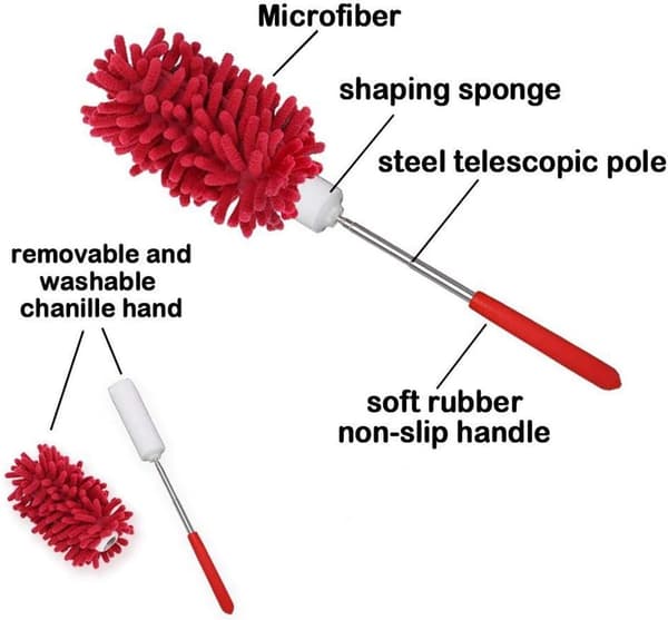 Microfiber Extendable Hand Dusters Washable Dust Brush with Telescopic Pole for Cleaning Car, Computer, Air Conditioner, TV, 3 Pcs【28~75cm】