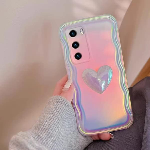 Cover til iPhone 12, Farvelaserrosa med Dekorativt Hjerte, Multi