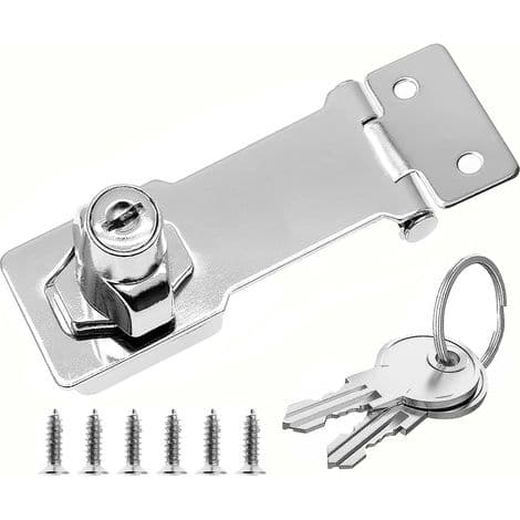 (Silver) Hook and Latch Lock with Key, 4-inch Rotating Key Latch, Metal Security Latch, Suitable for Small Doors and Cabinets