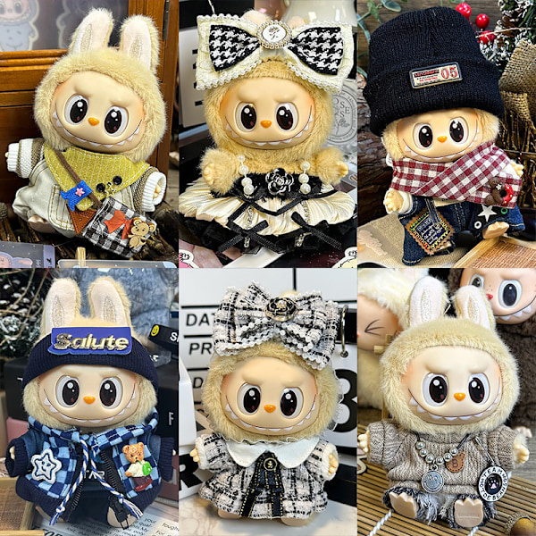 Labubu dockkläder första generationen andra generationen blindbox Labubu dockkläder (håraccessoarer + jumpsuit) M svart och vit kostym
