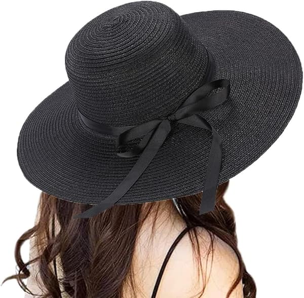 Dame Halmhat Sommer Bowknot Foldbar Hat Solhat (Sort)