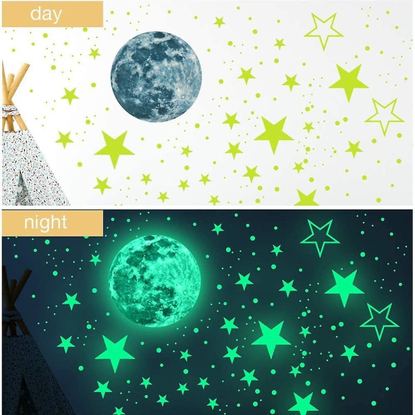 Glow In The Dark Moon And Stars Väggdekaler, 437 st självhäftande rumsdekor, takkonstklistermärken för stjärnhimmel på natten, avtagbara väggdekaler,