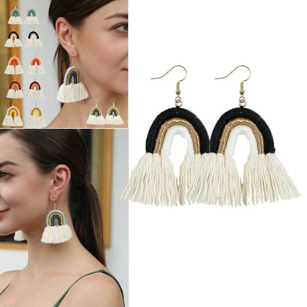Iris Style Tassel Ørepynt, Hengefringe Ørepynt for Kvinner, Kongelig Svarte Tassel Ørepynt