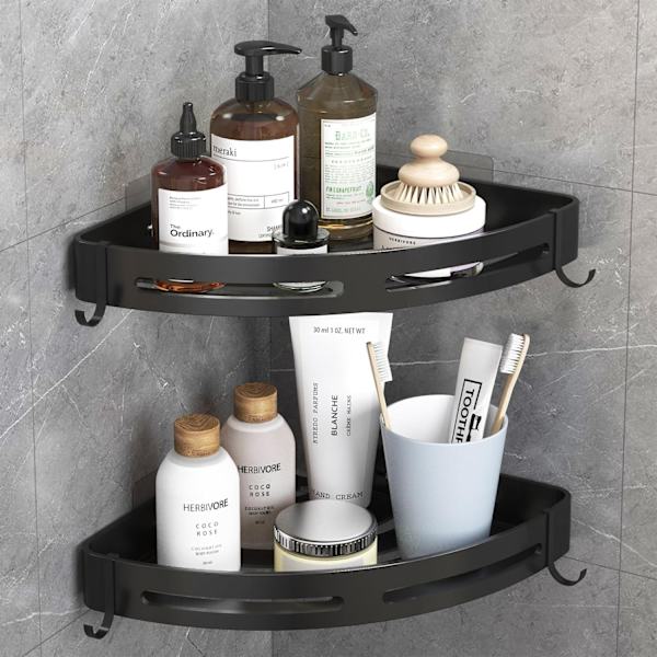 Selvklæbende Hjørnehylde Badeværelse Brusebad Caddy Organizer til Køkken Toilet Ingen Boring 2-lags Badeværelse Hjørnehylder Brusebad Caddies