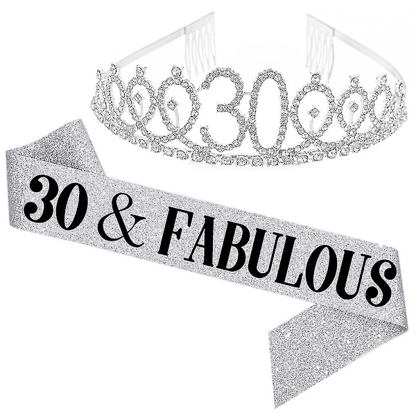 Kvinde Glitrende Rhinestone Bogstav Trykt Sash Tiara Sæt Fødselsdagsfest Tilbehør-farvesølv 60 År Gammel