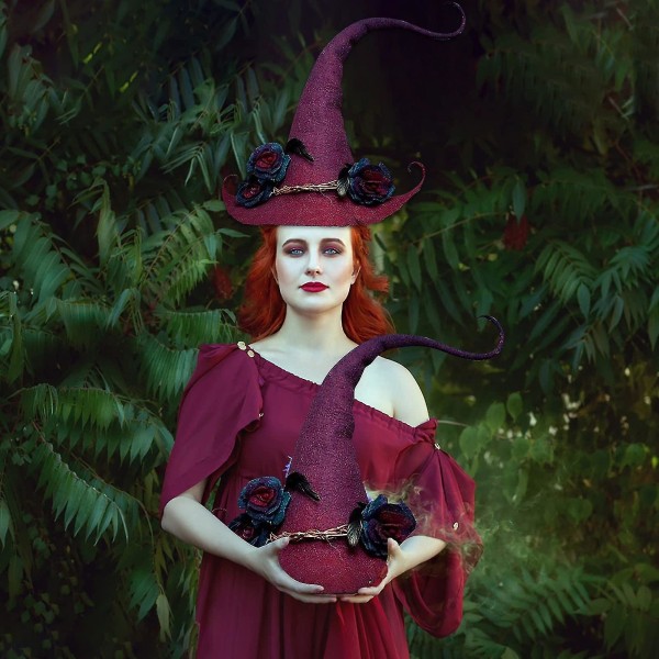 Halloween fest filt hekse hatter, justerbar heks lue Halloween heks cosplay rekvisitter fest