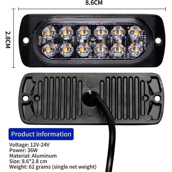 4 st 12-24V LED-strobbeljus Billampa Belysning Trailer Blinkande Nödljus Universal Strobbeljus Beacon Bilblinkande Säkerhet För