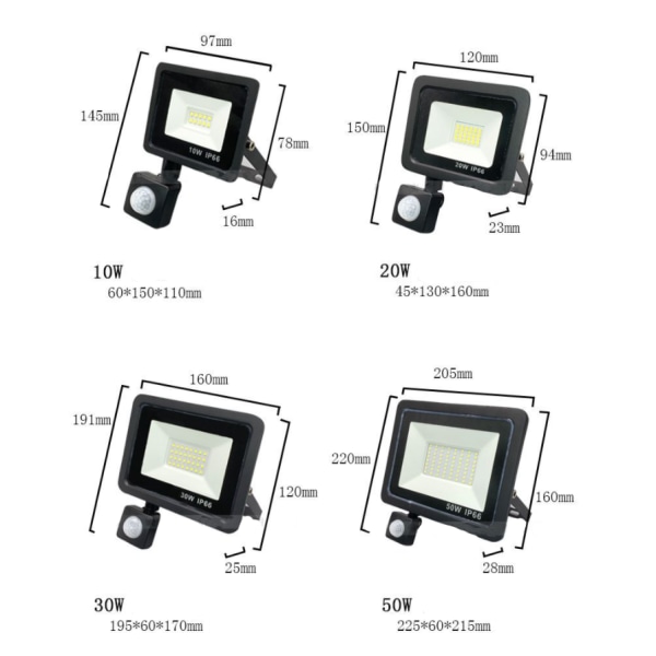 Udendørs LED-projektører, udendørs gadelamper, LED-projektører med bevægelsessensor (konstant strømforbindelse, uden stik) (20W)