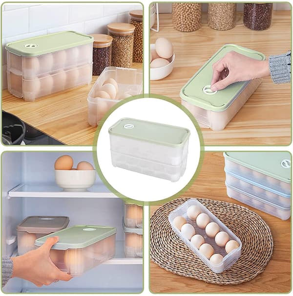 Egg Container Refrigerator, Plastic Egg Box Storage for 20 Eggs Box Egg Storage Plastic Egg Trays with Lid, for Kitchen / Camping (Double Layer)
