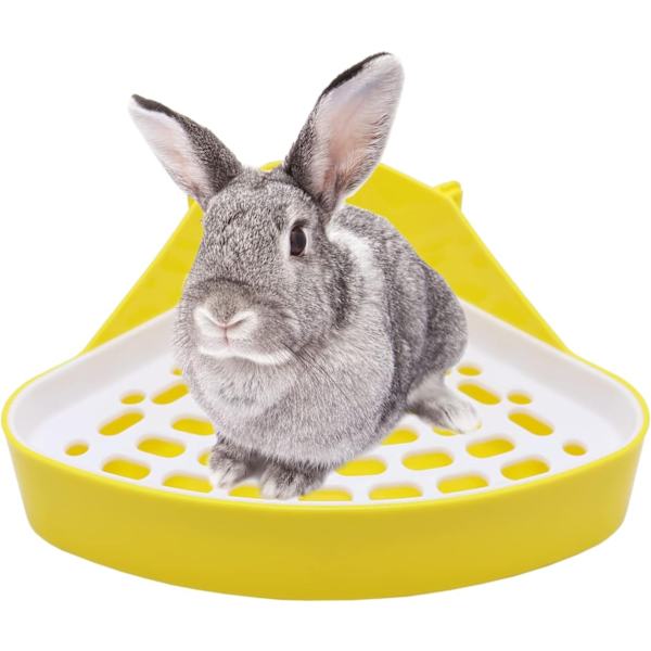 Kanin Toalettboks Hjorne Toalett for Smådyr Bur Toalett Potte for Marsvin Hamster Kanin (Gul)