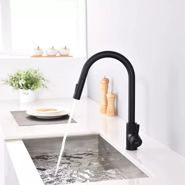Kitchen Faucet with Pull-Out Spray, Matte Black, 360° Rotating Stainless Steel Mixer, Sink, 2 Functions