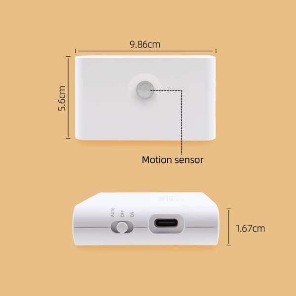 Night light with motion sensor, rechargeable LED night light for children, battery-powered stair light 3 modes, cabinet light 3000K (2-pack)