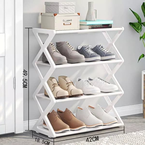 4-tier rack, foldable shoe rack, space-saving standing shoe storage organizer for closet, hallway, entryway, bedroom (white)