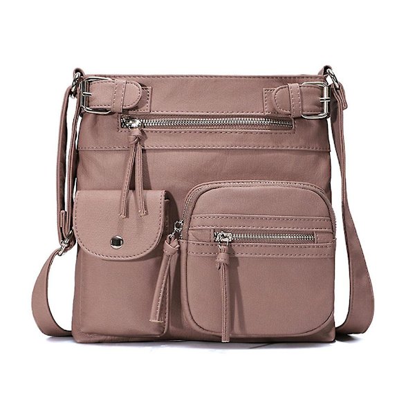 Damväska i PU-läder, axelväska, crossbody, handväska, messenger, satchel, rosa