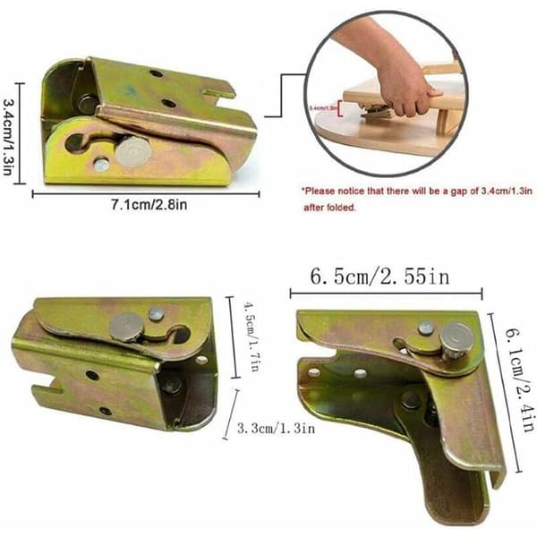 Self-locking 90-degree folding hinges, lockable office chair legs, folding steel brackets, hidden hinges, 2-pack with adjustment screws